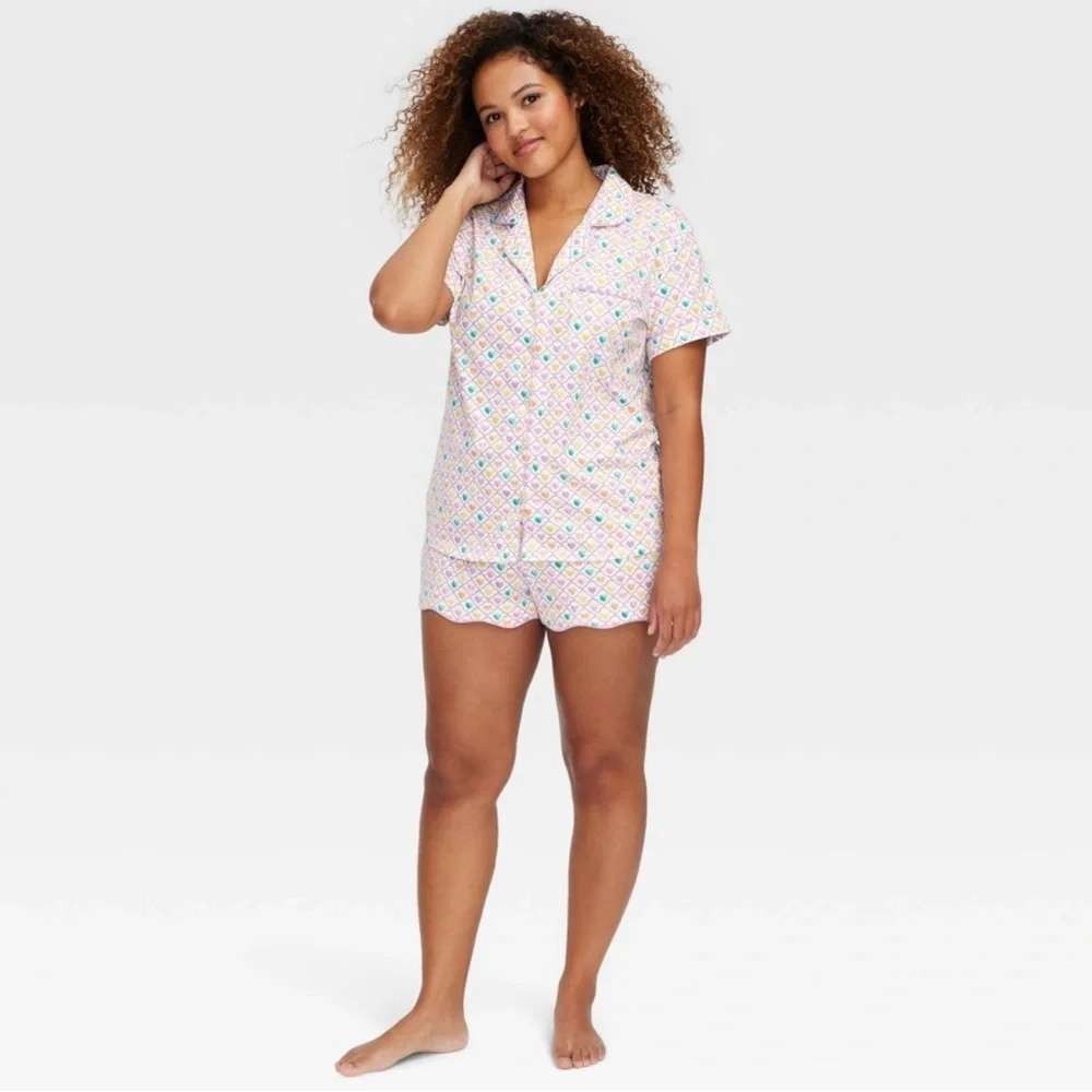 Roller Rabbit Target Geo Hearts Pajama Set Shorts Top Pastel Coquette Plus XXL